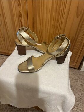 Talbots Metallic Gold Block Heel Sandals